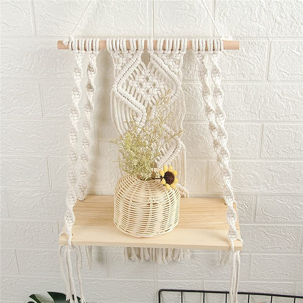 Macrame Swing Shelf with Wooden Board