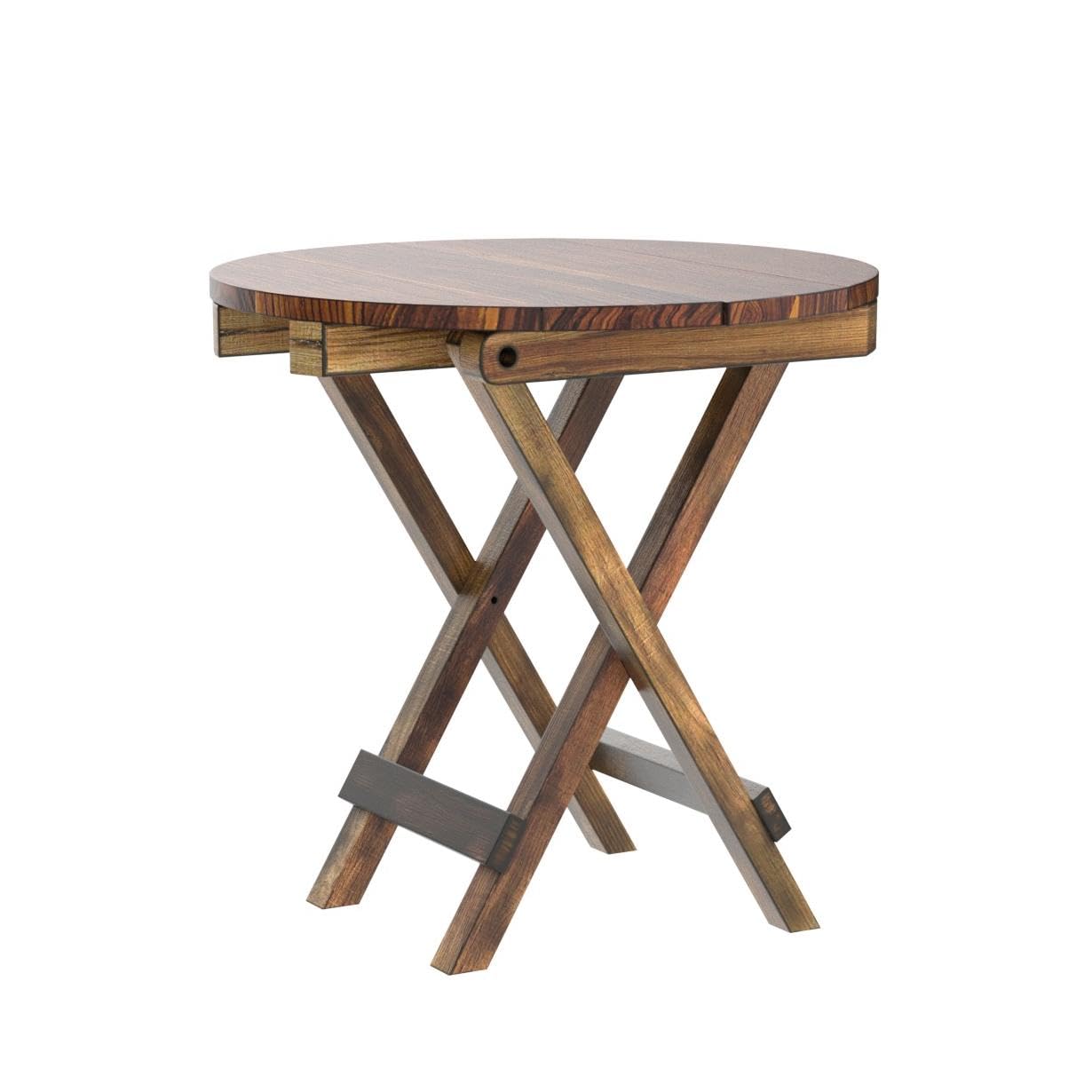 Rustic Foldable Wooden Side Table (X-Leg) – Round Accent Stand for Tea/Coffee & Décor