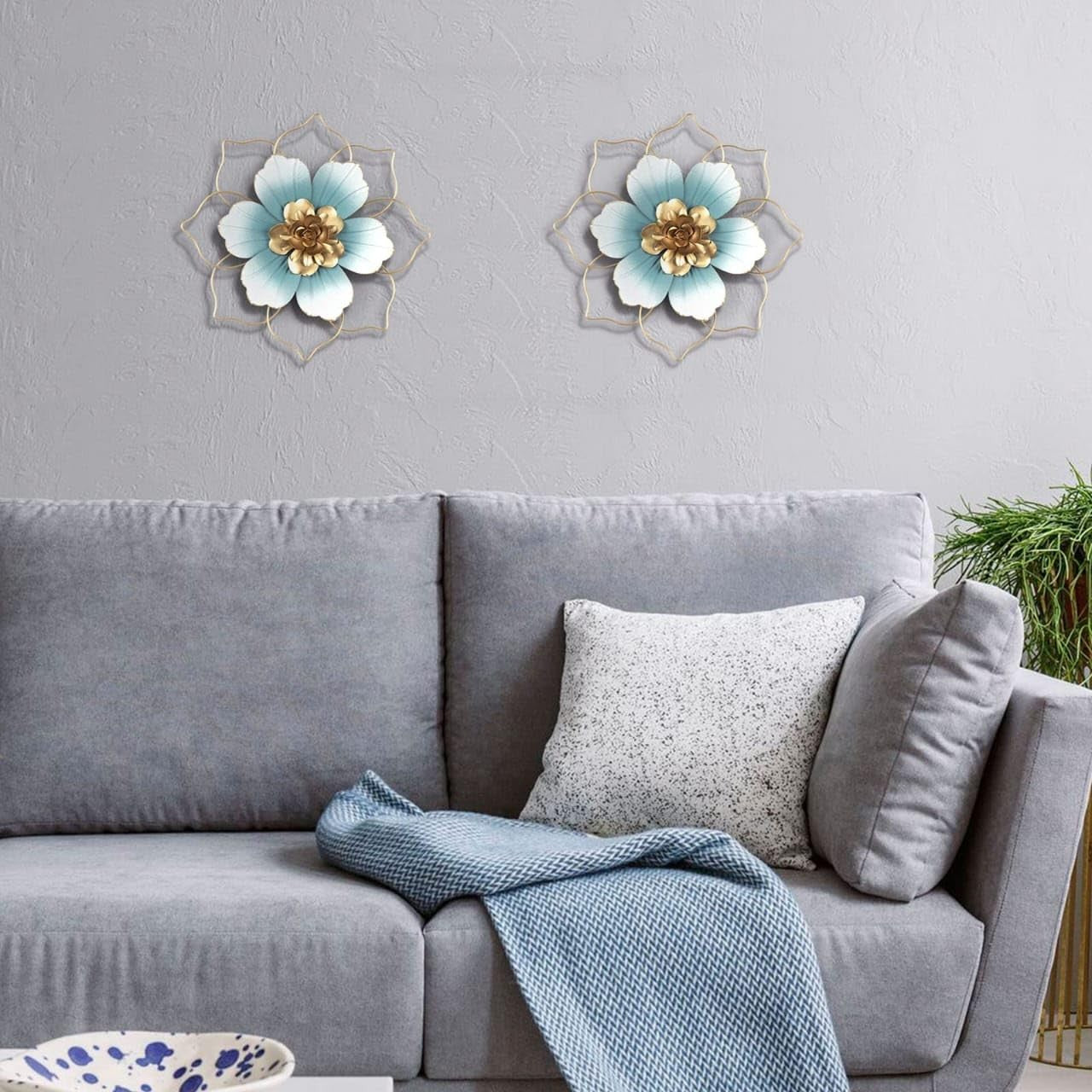 Floral Wall Decor (Blue-White, Set of 2)